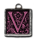 Floral Block Bevel Initial in Pink-
