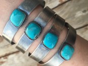 Natural Turquoise & Sterling Silver Chiclet Cuff