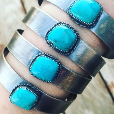 Natural Turquoise & Sterling Silver Chiclet Cuff