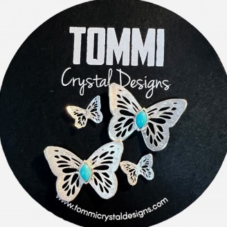 Natural Turquoise & Sterling Silver Butterfly Earring Set