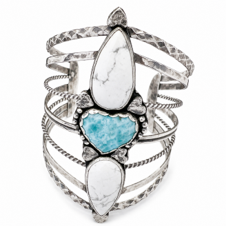Hand Forged Larimar & Howlite Sterling Silver Cuff Hand Forged Larimar & Howlite Sterling Silver Cuff