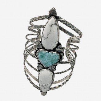 Hand Forged Larimar & Howlite Sterling Silver Cuff