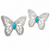 Hand Cast Sterling Silver Butterfly Earring Set  with Natural Turquoise (set of 2 pairs)