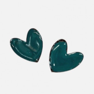 Enameled Steel Heart Earrings (Jade)