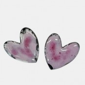 Enameled Steel Heart Earrings (Jade)