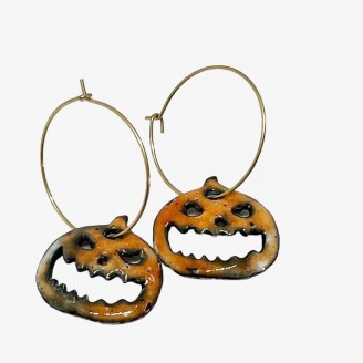 Enameled Mini Scary Pumpkin Earring