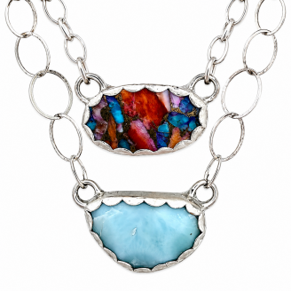 Hand Forged Sterling Silver Natural Stone Bar Necklace