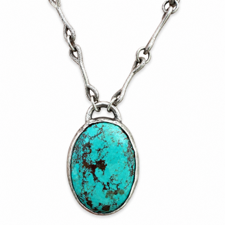 Hand Forged Sterling Silver & Chunky Oval Turquoise Necklace