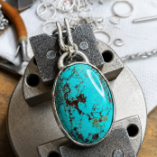 Hand Forged Sterling Silver & Chunky Oval Turquoise Necklace