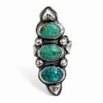 Hand Forged Sterling Silver Turquoise & Heart Triple Stone Ring