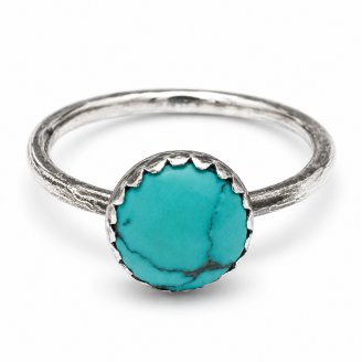 Natural Turquoise & Sterling Silver 8mm Round Stacking Ring Natural Turquoise & Sterling Silver 8mm Round Stacking Ring