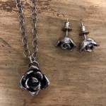 Hand Cast Sterling Rose Necklace and Earrings