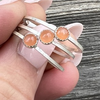 Peach Moonstone & Sterling Silver Square Stacking Ring