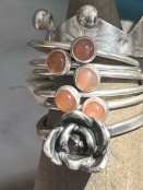 Peach Moonstone & Sterling Silver Square Stacking Ring
