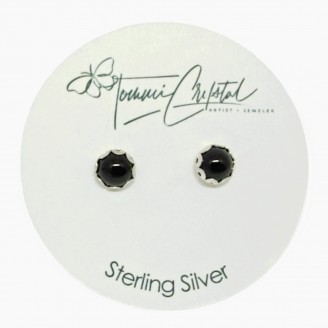 Black Spinel Gemstone Sterling Silver Stud Earrings