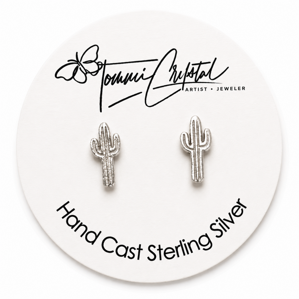 Hand Cast Cactus Earring Studs