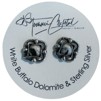 Hand Cast White Buffalo Dolomite & Sterling Silver Studs