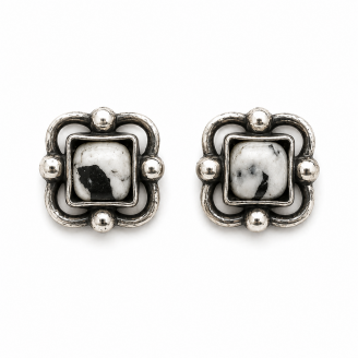 White Buffalo Dolomite Cushion Earring Studs – Hand Cast 925 Sterling Silver