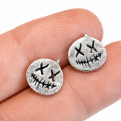 Hand Cast Jack-O'-Lantern Pumpkin Earring Studs Dead Face