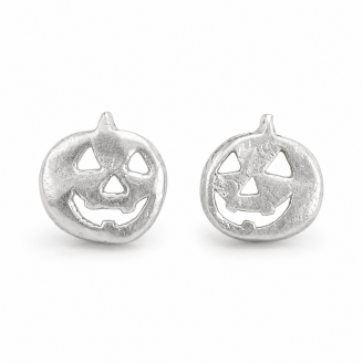 Hand Cast Jack-O'-Lantern Pumpkin Earring Studs Happy Face
