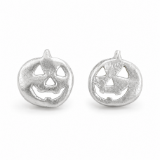 Hand Cast Jack-O'-Lantern Pumpkin Earring Studs Happy Face