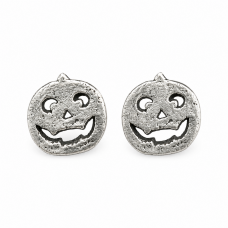 Hand Cast Jack-O'-Lantern Pumpkin Earring Studs Silly Face