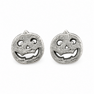 Hand Cast Jack-O'-Lantern Pumpkin Earring Studs Silly Face