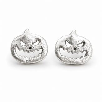 Hand Cast Jack-O'-Lantern Stud Earrings Scary Face
