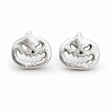 Hand Cast Jack-O'-Lantern Stud Earrings Scary Face