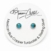Mexican Blue Copper Turquoise Gemstone Sterling Silver Stud Earrings
