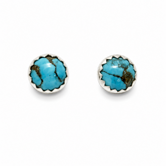 Mexican Blue Copper Turquoise Gemstone Sterling Silver Stud Earrings