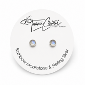 Rainbow Moonstone Gemstone Sterling Silver Stud Earrings