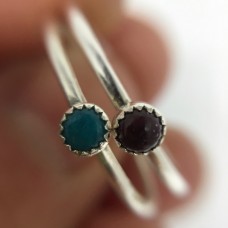 Natural Turquoise & Spiny Oyster Round Sterling Stacker Ring