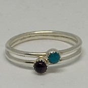 Natural Turquoise & Spiny Oyster Round Sterling Stacker Ring