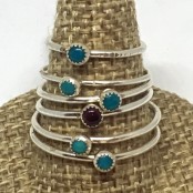 Natural Turquoise & Spiny Oyster Round Sterling Stacker Ring
