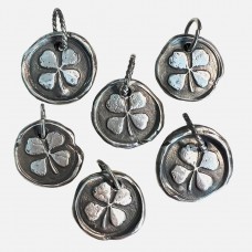 Hand Cast Sterling Silver Clover Wax Seal Pendant